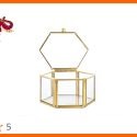 Glass Ring Box With Brass Gold Frame Hexagonal Ring Box 3X3X1.5 Inch