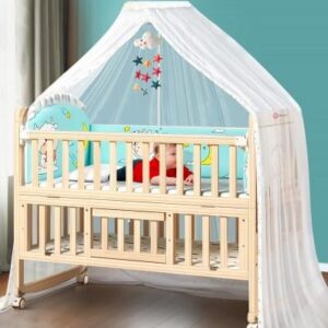 Hoonyhoony Pinewood Baby Bed Crib 15 In 1 Racking Cot Mosquito Net Adjustable Stand Multicolor