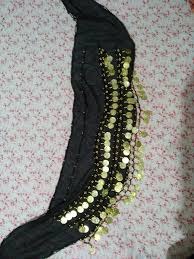 Fancy Steps Black Belly Dance Belt Hip Scarf Waistband Belt Color Beed Golden Coins