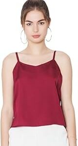Zink London WomenS Wine Coloured Solid Polyester Top Size M