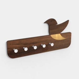 Wall Decor Key Holder Hanger With 5 Knobs With Bird Design