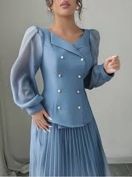 Pleated Co Ord Set Savana Bestsellers Blue Color Size S
