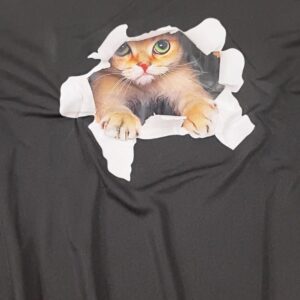 Women Black Cat Print T Shirt Size M