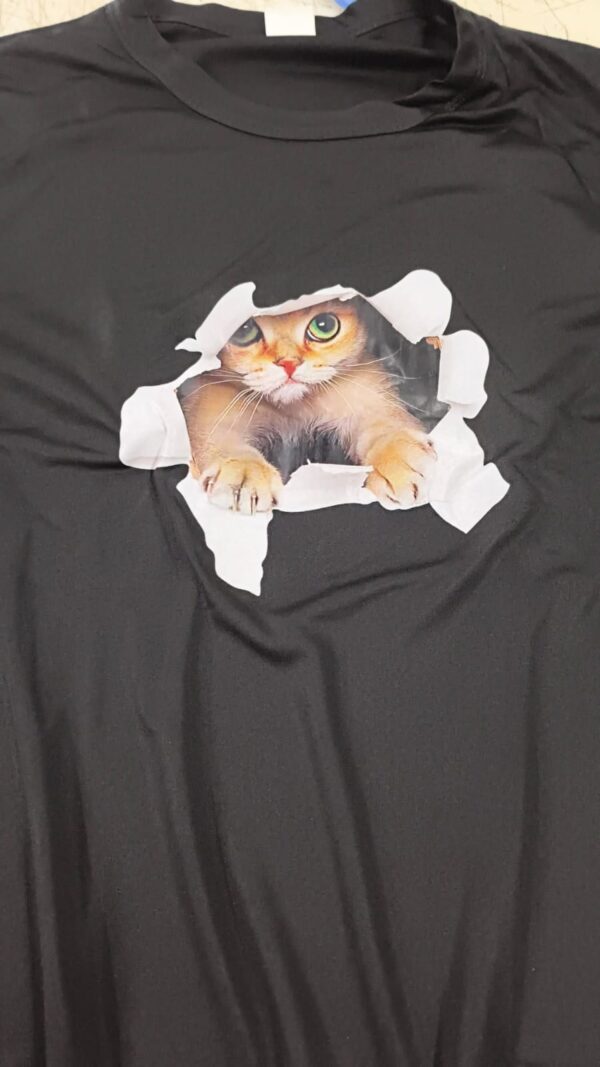 Women Black Cat Print T Shirt Size M