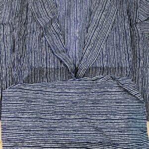 Striped Shirt Collar Top With Trousers L