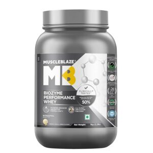 Muscleblaze Biozyme Performance Whey Protein Powder French Vanilla Creme 1Kg 2.2Lbs 25G Protein Per Scoop Clinically Tested 50 Higher Protein Absorption