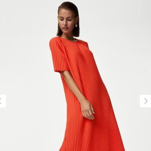 Autograph Plisse Round Neck Midi T Shirt Dress Size 14
