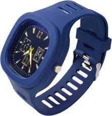 Watch Men New Blue Best Quality Silicon Rubber Belt Square Superb Dial Mans Boys