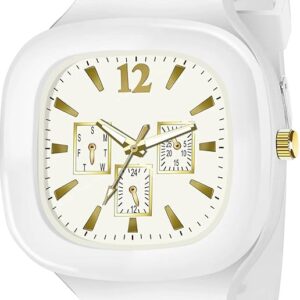 White Analog Rubber Strap Watch For Men And Boys