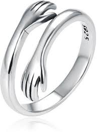 Hands Hug Stainless Steel Ring Pair