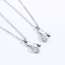Magnetic Handshake Necklace Silver Colour