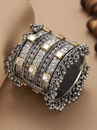 Women German Silver Colour Oxidised Bangle Size 2 . 4