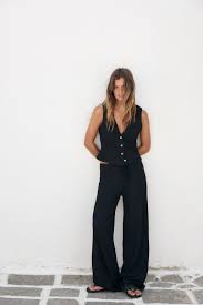 Zara Textured Waistcoat For Women Black Size L