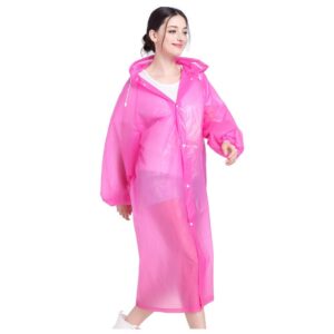 WomenS Long Waterproof Raincoat With Hood Eva Reusable Rain Ponchos Raincoats Pink