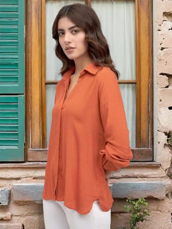 Dl Woman Crepe Shirt Size M Rust Colour