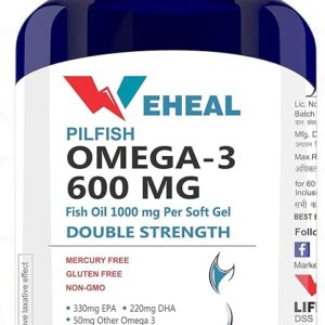 Weheal Double Strength Omega 3 Fish Oil 1000Mg With 600 Mg Omega 3 60 Capsules