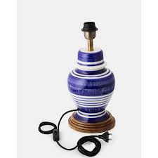 Fabindia Blue Ceramic Bedside Table Lamp Without Shade
