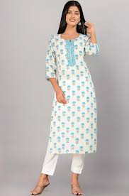 Women Kurti Printed White Size M