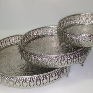 Flower Design Round German Silver Colour Tray Set Of 3