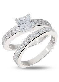 Silver Two Piece Square Cubic Zirconia Bridal Ring Set