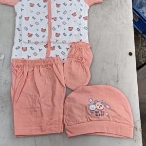 Trendy Boy New Born Baby 4 Pcs Set Top Pant Cap And Mitten