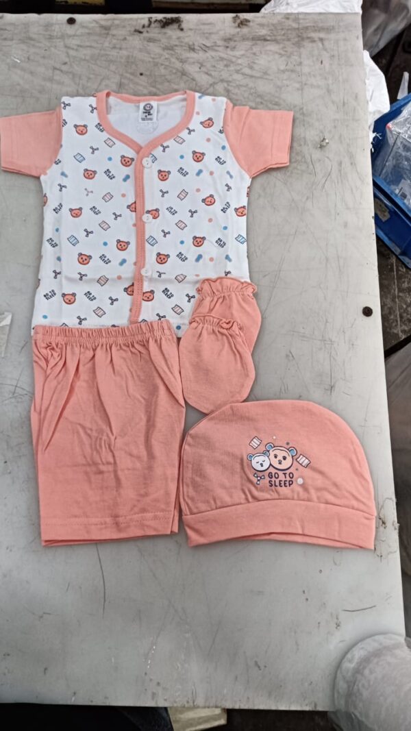 Trendy Boy New Born Baby 4 Pcs Set Top Pant Cap And Mitten
