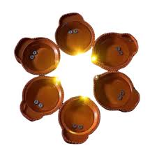 Plastic Brown Color Water Led Diya 6 Pcs