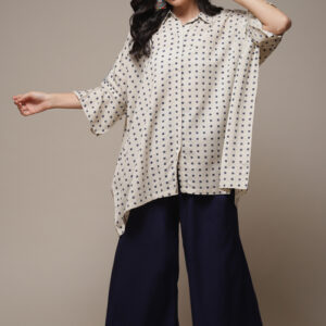 Biba Chambery Blue Liva Blend Straight Printed Top Off White Size 38