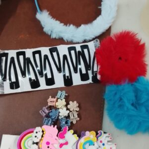 Girls Hairband Blue Colour 2 Rubbands And Multicolour Mini Hair Clips Multicolor