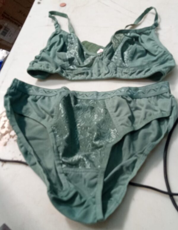 Womens Green Cotton Bra With Panty Set Size 36