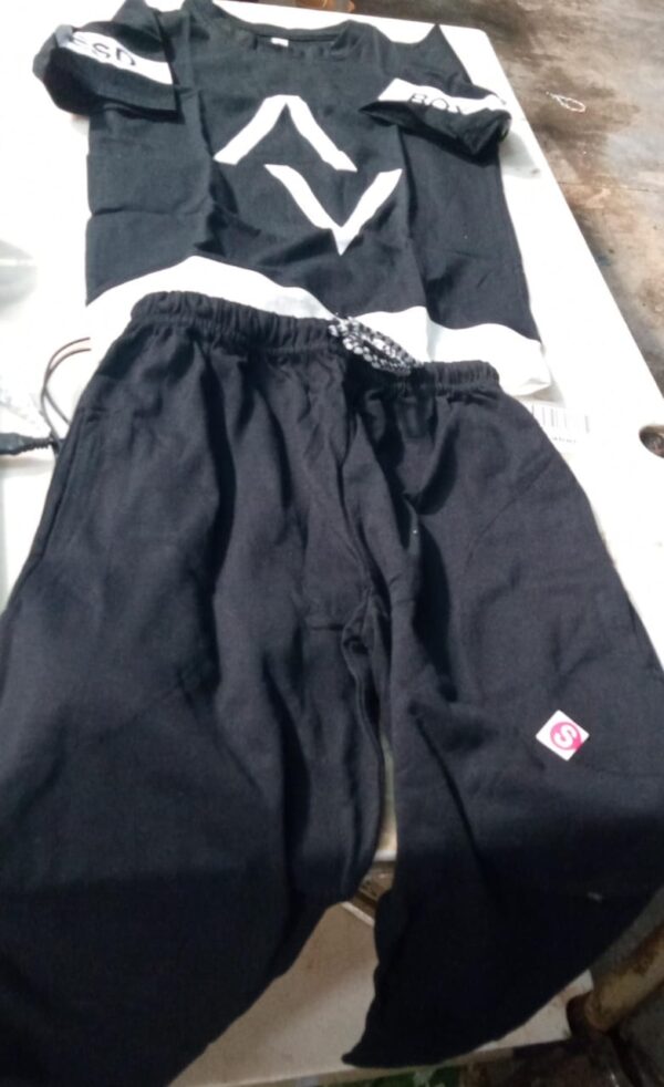 Boys Black With White T Shirt And Bottom Size S
