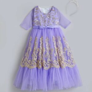 Hopscotch Floral Embroidered Gown Lavender Colour Size 13 To 14 Y