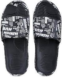 Black Color White Print Men Slipper Size 7
