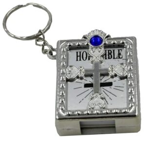 Elegant Bible Keychain With Ornate Cross Design Silver Colour