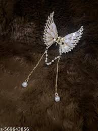 Elegant Wing Design Hair Claw Clip With Pearl Dangling Chains For Women