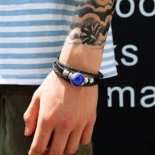 Black Color Leather Zodiac Men Bracelet