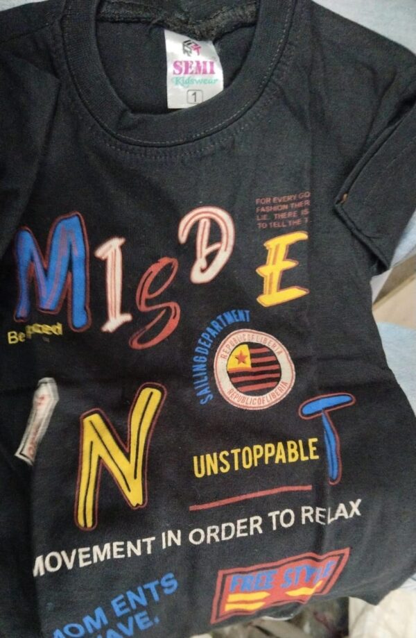 Black Color Printed T Shirt For Kids Boys Size 1 Year