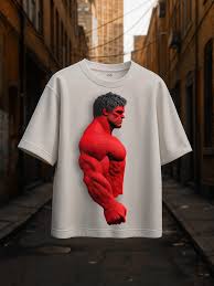 White Red Hulk Printed T Shirt For Men Size L