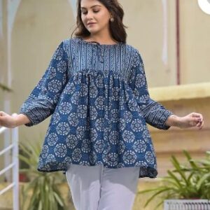 Aravali Ecommerce Casual Regular Sleeves Geometric Print Women Blue Top Size Xxl