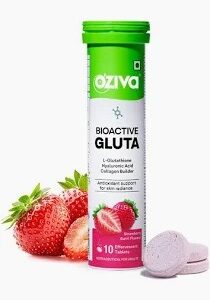 Oziva Bioactive Gluta L Glutathione Hyaluronic Acid Collagen Builder Strawberry Flavour 10 Tablets
