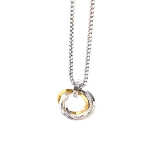 Stainless Steel Anti Tarnish Dual Tone Interlocking Ring Pendant Necklace Men Boys