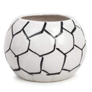 White Printed Ceramics Football Design Ceramic Pot Beige Planter