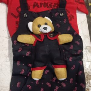 Dungaree For Boys Girls Casual Printed Applique Cotton Blend Red 1 Years