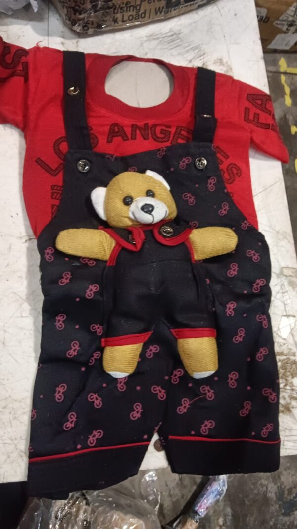 Dungaree For Boys Girls Casual Printed Applique Cotton Blend Red 1 Years