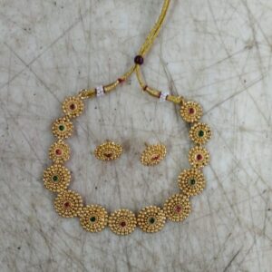 Antique Gold Floral Necklace Set With Earrings