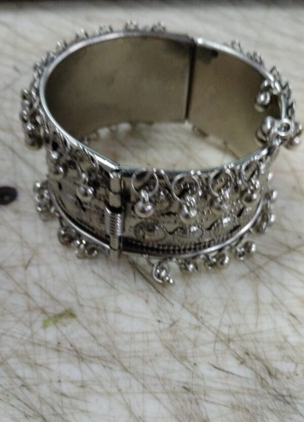 Traditional Designer Afghani Boho Style Party Wear Free Size German Silver Ghungroo Bracelet