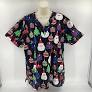 Women S Scrub Top Black Christmas Ornament Multicolor Size Xl