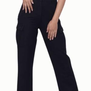 Mlada Women Flap Pocket Denim Cargo Pants Size M Black Color