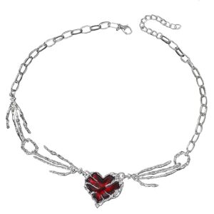 Gopher Gothic Heart Necklace Skeleton Hand Red Heart Necklace