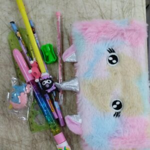 Cute Unicorn Fur Pouch With Art Tools School